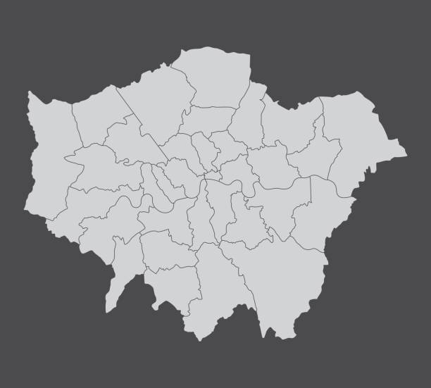London regions map A London map divided into regions isolated on dark background eanling stock illustrations