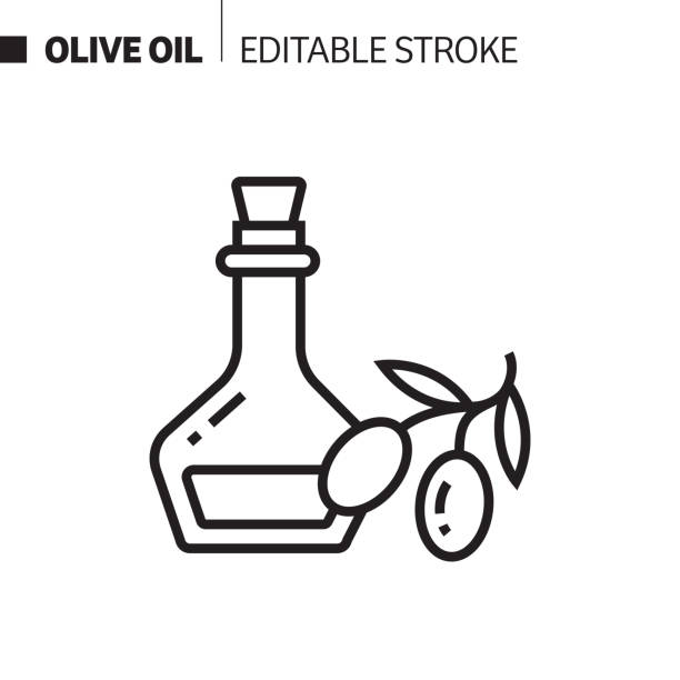 ilustraciones, imágenes clip art, dibujos animados e iconos de stock de icono de línea de aceite de oliva, ilustración de símbolo vectorial de contorno. píxel perfecto, trazo editable. - aceite de oliva