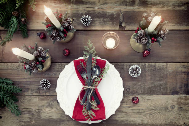 istock Holiday Christmas Dining Plate on an Old Wood Background 1190442670