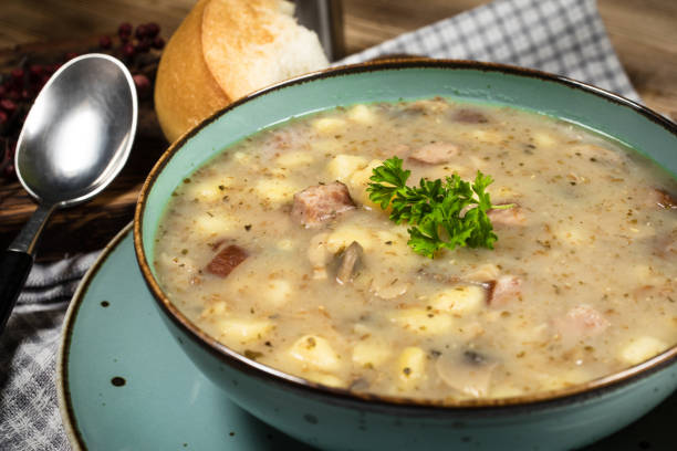 istock Traditional polish soup Zurek in ceramic bowl. 1190443472