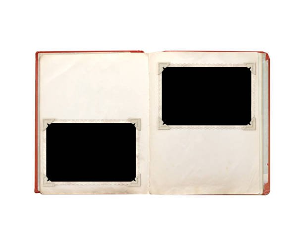 istock Old book with blank pages and retro photos 1190443741