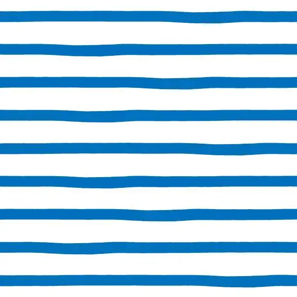 Vector illustration of Seamless pattern with hand drawn uneven sailor blue markers stripes isolated on white background. Minimalistic design. Vector illustration.