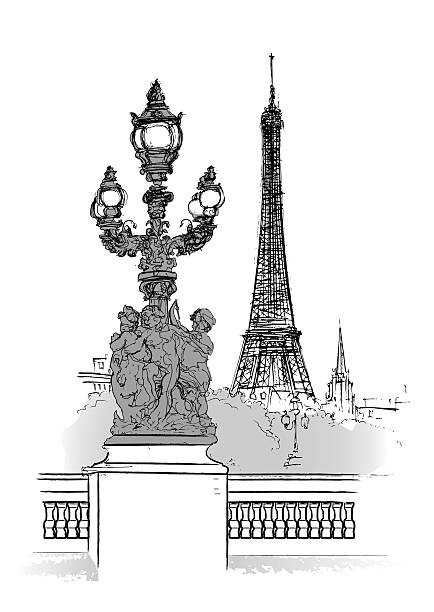 Vector illustration of Alexander bridge in Paris  pont alexandre iii stock illustrations