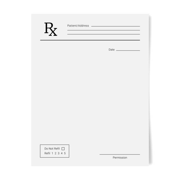 ilustraciones, imágenes clip art, dibujos animados e iconos de stock de plantilla de pad rx. formulario médico de prescripción regular. - drug label