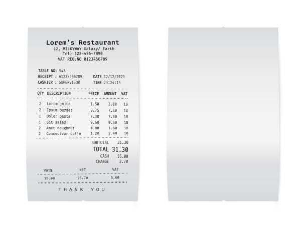 istock Paper check from shop. Template of a rolled supermarket receipt. 1190446294