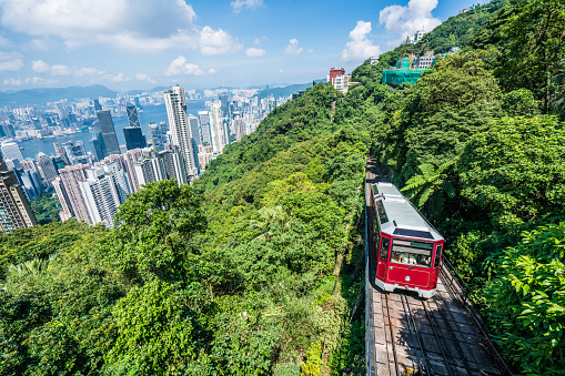 Tourist peak tram in Hong Kong, China
