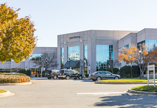 Charlotte, NC, 24 Nov 2019: Synchrony Bank customer service call center offices on Ballantyne Commons Parkway in Charlotte.