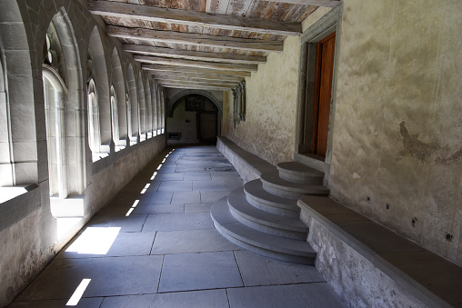 The St. George's Abbey in Stein am Rhein is a formerly Benedictine monastery. It was founded in the 11th century, in 1525 during the reformation the Abbey was closed. Now it is a museum. The image shows the famous cloister.