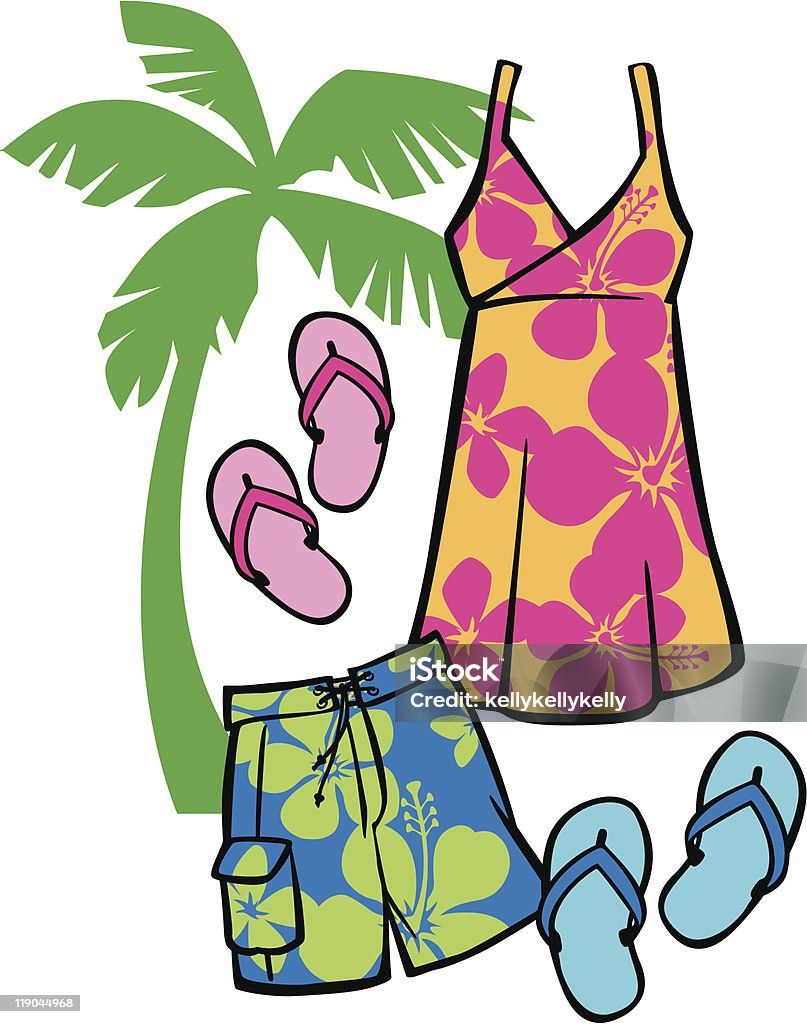 Abbigliamento da spiaggia tropicale - arte vettoriale royalty-free di Cultura hawaiana