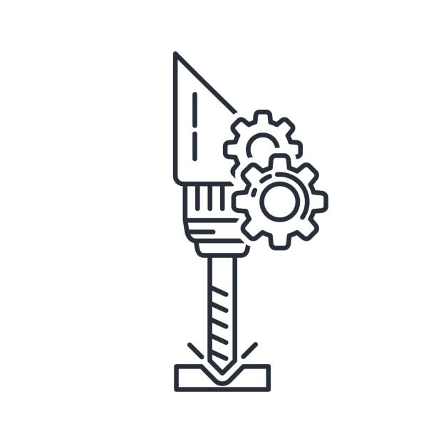ikona wiertła maszynowego cnc - precyzyjne frezowanie wiertarki do obróbki metali za pomocą lasera - frezowanie obróbka skrawaniem stock illustrations