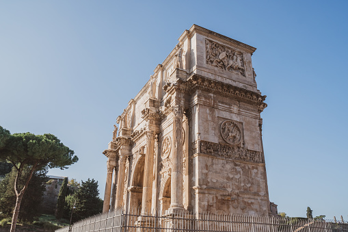 Arch of Constantine or Arco di Costantino or Triumphal arch in Rome, near Coliseum. Travel.