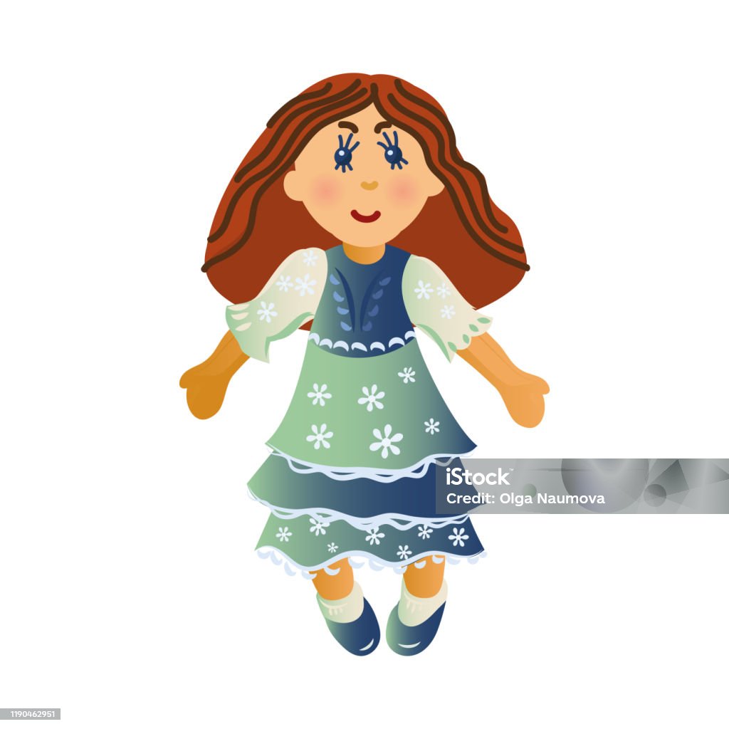 Cute Happy Smiling Brownhaired Girl Doll In The Colorful Dress Vector  Illustration In Flat Cartoon Style Stock Illustration - Download Image Now  - iStock