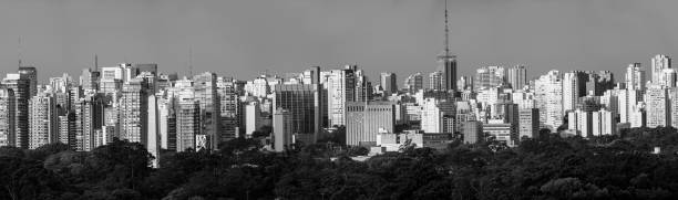 São Paulo Slyline Panoramic on black and white stock photo