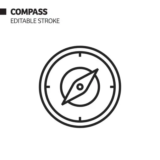 Vector illustration of Compass Line Icon, Outline Vector Symbol Illustration. Pixel Perfect, Editable Stroke.