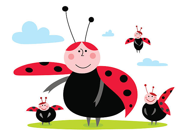 Lady Bugs family  seven spot ladybird stock illustrations