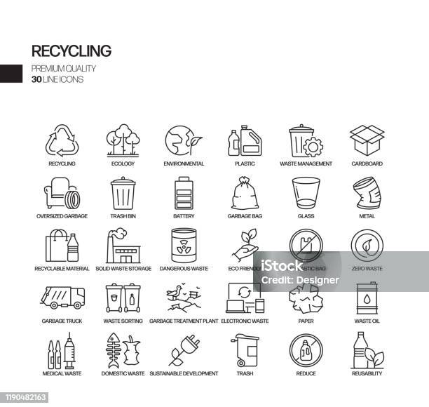 Simple Set Of Recycling Related Vector Line Icons Outline Symbol Collection Stock Illustration - Download Image Now