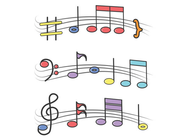 illustrations, cliparts, dessins animés et icônes de diverses notes musicales sur stave, notes musicales sur un fond blanc - sheet music music musical staff concepts
