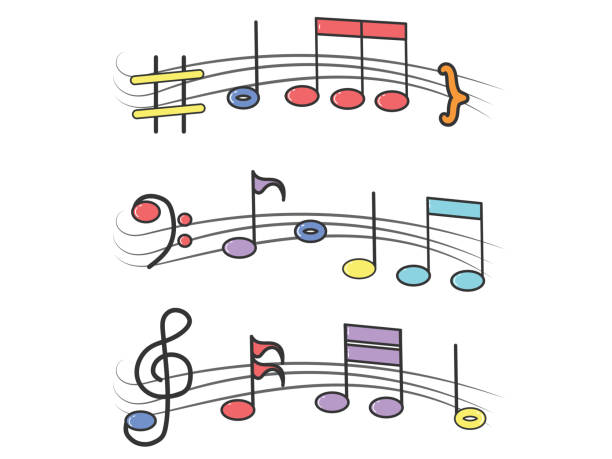 ilustrações de stock, clip art, desenhos animados e ícones de various musical notes on stave,musical notes on a white background - musical staff musical note music musical symbol