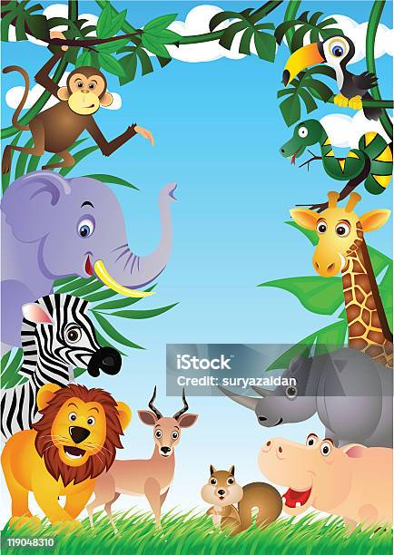 Animal Cartoon In The Jungle Stock Illustration - Download Image Now - Safari Animals, Animal, Bird