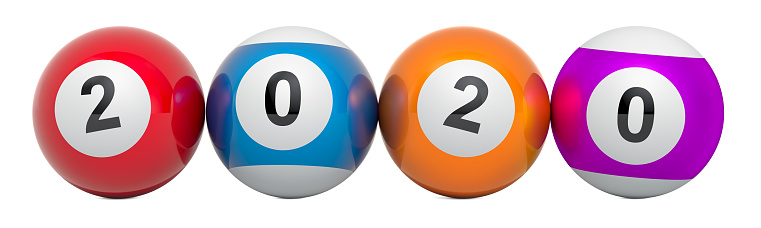 2020 from lottery balls, 3D rendering isolated on white background