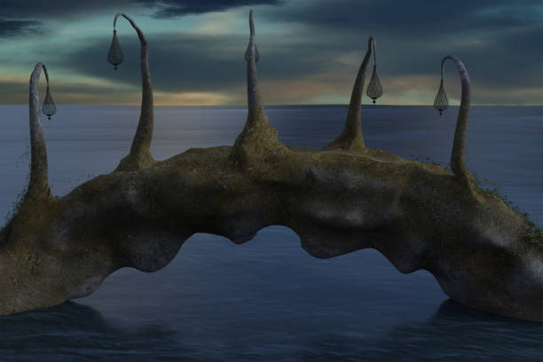 istock Fantasy bridge crossing over the water, 3d render 1190489069