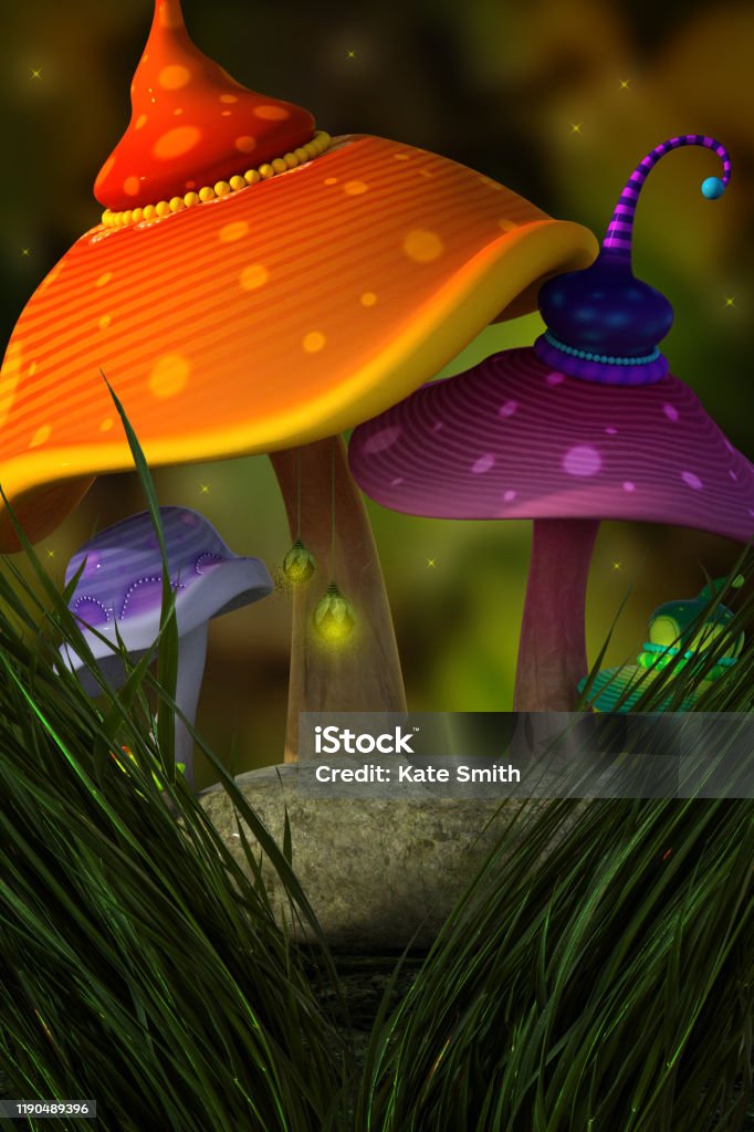 magic mushrooms 3D render Australia Stock Photo