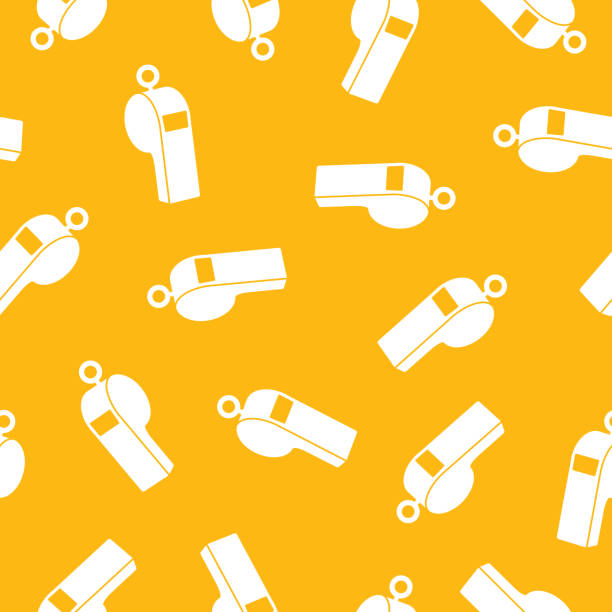 Whistle Pattern Silhouette Vector illustration of whistles in a repeating pattern against a yellow background. loud whistle sound stock illustrations