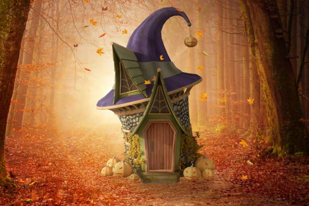 istock Fantasy witches house in an autumn forest, 3D render 1190489445
