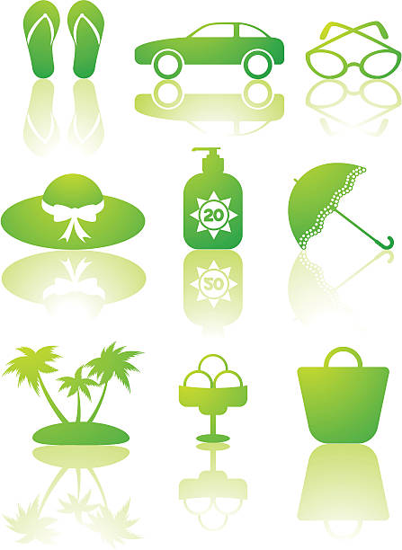 ilustrações de stock, clip art, desenhos animados e ícones de conjunto de ícones de verão - suntan lotion symbol ice umbrella