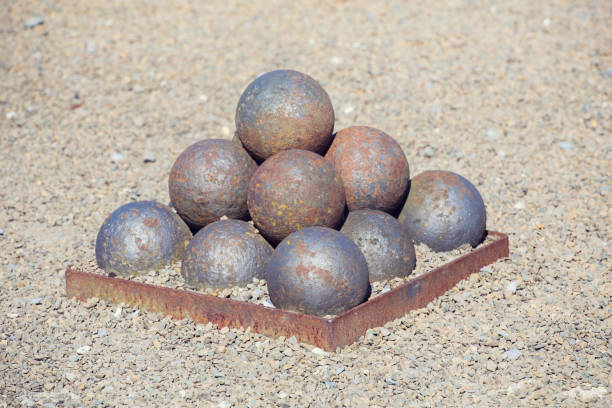 Closeup of historical cannon bullets