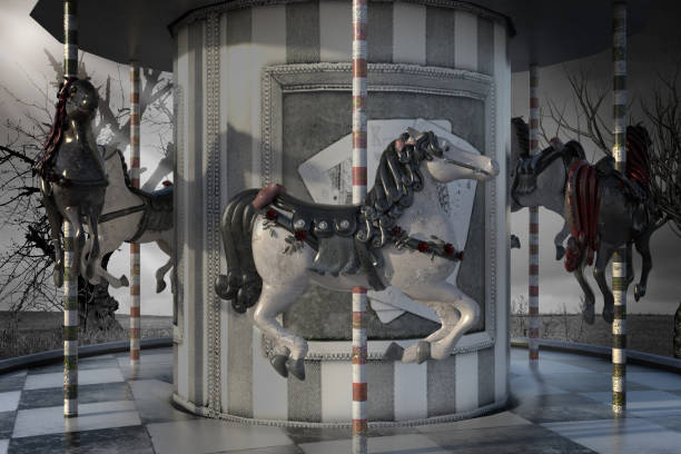 istock Vintage carousal with a dark stormy background, 3d render. 1190495933
