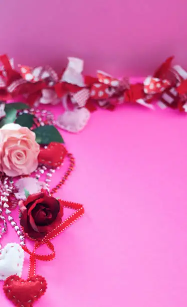 Photo of Valentines vibrant roses and hearts, magenta pink, crystal and red