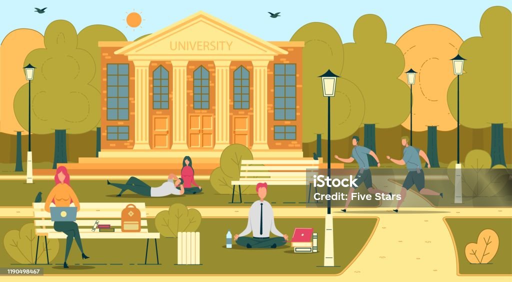 University Or College Students In Campus Scene Stock Illustration -  Download Image Now - Campus, Illustration, University Student - iStock