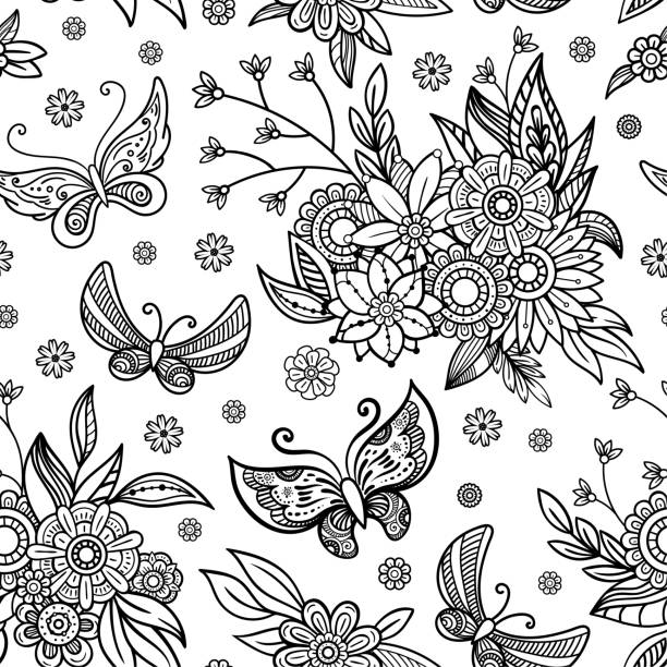 Ilustración de Flores Dibujadas A Mano Y Fondo De Mariposa y más Vectores  Libres de Derechos de Mandala - Mandala, Mariposa - Lepidópteros, Garabato  - iStock
