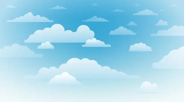 Vector illustration of White and transparent clouds on a blue background