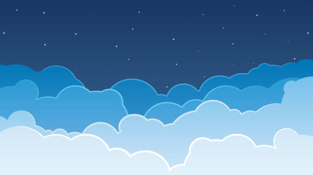 illustrazioni stock, clip art, cartoni animati e icone di tendenza di sfondo cielo notturno con nuvole e stelle. sfondo cloudscape notturno scuro con spazio di copia. illustrazione vettoriale. - sequenza giorno e notte