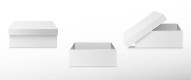 서로 다른 각도의 열린 및 닫힌 상자 세트입니다. 흰색 골판지 상자입니다. 벡터 그림입니다. - medical plaza stock illustrations