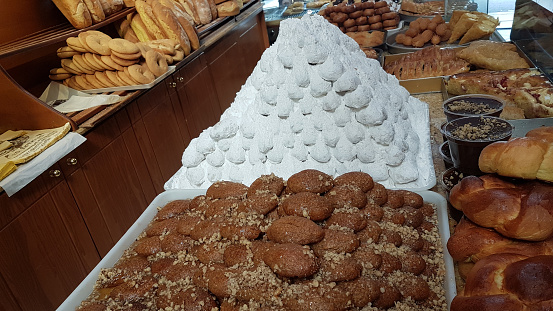 kourampiedes and melomakarona greek traditional sweets with honey and sugar  for xmas season