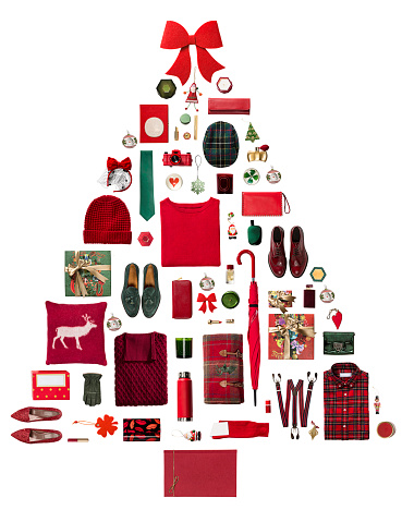 Christmas tree made of gifts isolated on white background