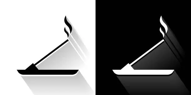 Vector illustration of Incense  Black and White Icon with Long Shadow