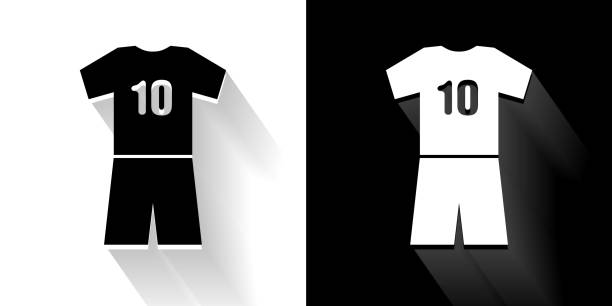 ilustrações, clipart, desenhos animados e ícones de ícone preto e branco de jersey com sombra longa - american football sports uniform football white background