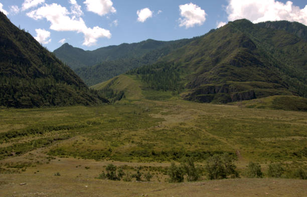 istock A pasture spread in a valley between high mountains. 1190542767