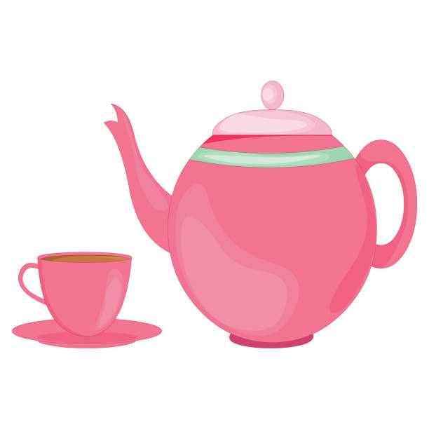 Pink Teapot Teacup And Saucer Stock Illustration - Download Image Now -  Kettle, Cartoon, Teapot - iStock
