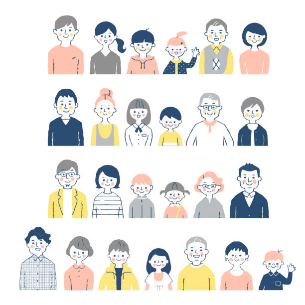 3세대 가족 미소 4켤레(버스트) - senior men age contrast father multi generation family stock illustrations