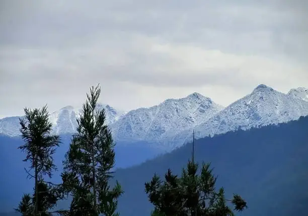 Landscape - View of Sela Pass from Dirang valley, Arunachal Pradesh, India.