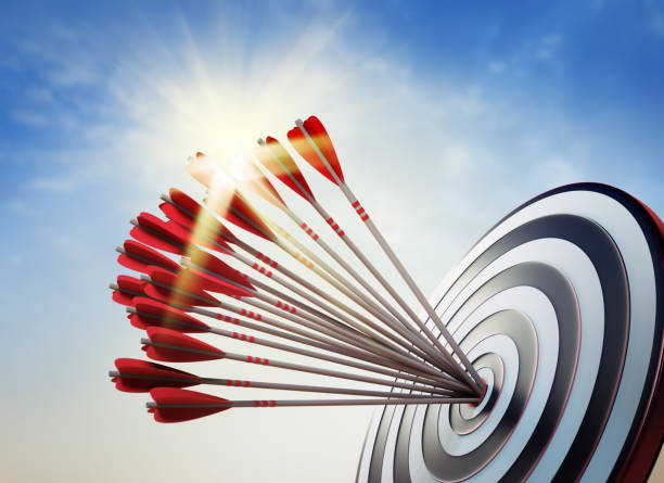 istock Archery target and arrow 3D on blue sky 1190550826