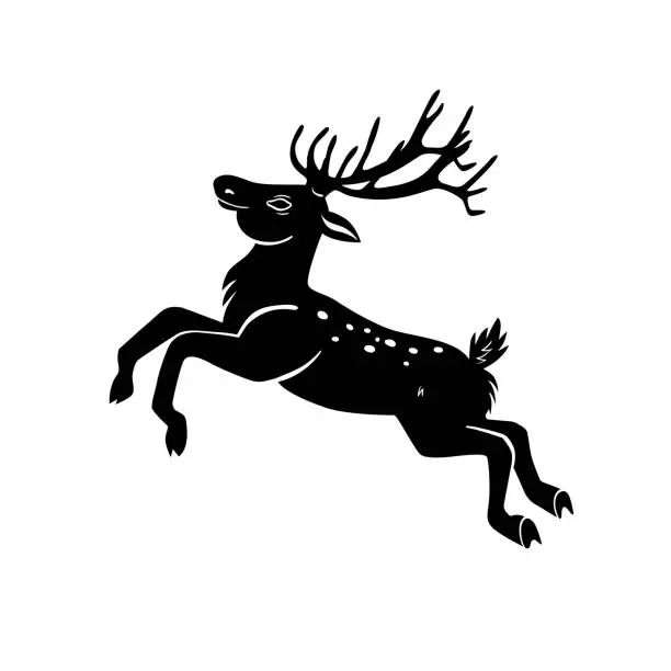 Vector illustration of Jumping deer silhouette isolated on white background. Vector graphics.