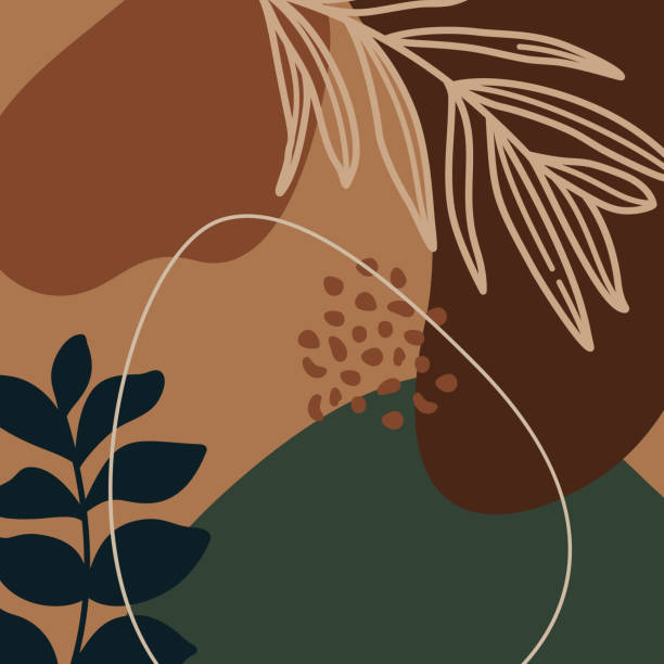 illustrations, cliparts, dessins animés et icônes de plantes d'impression abstraites et ligne de feuilles de palmier et formes géométriques dans un art à la mode minimal dans les couleurs broun. fond vectoriel - palm leaf frond leaf backgrounds
