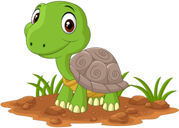 フィールドで漫画の赤ちゃん亀 - turtle backgrounds humor vector点のイラスト素材／クリップアート素材／マンガ素材／アイコン素材
