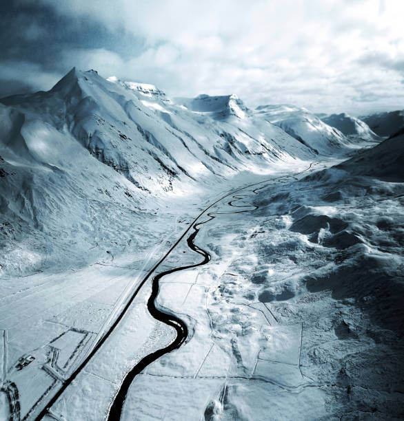 winter aerial view in iceland